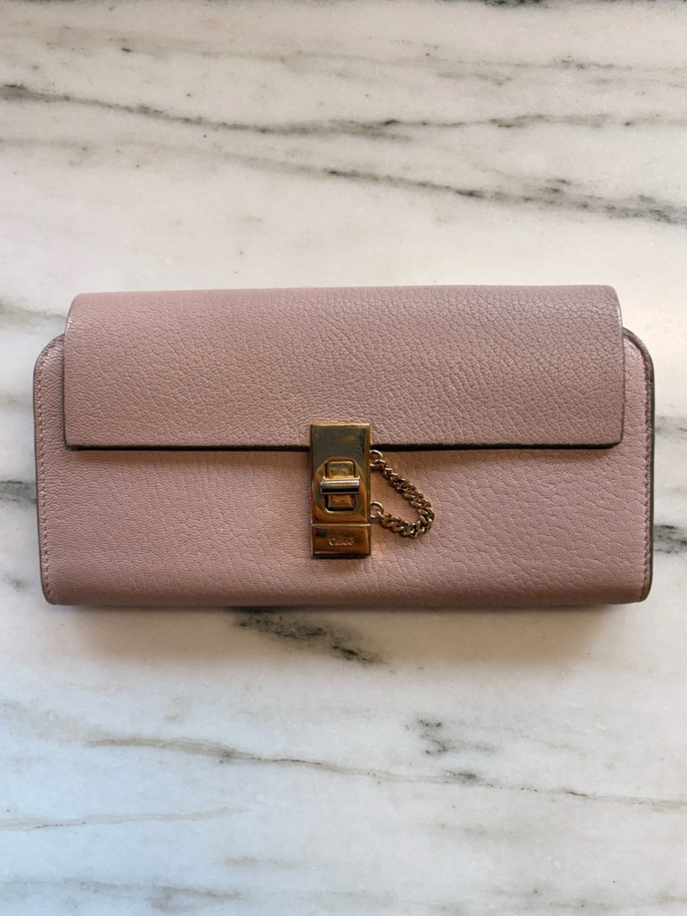 Chloe Drew Leather Long Wallet in Pink, Gold Hardware